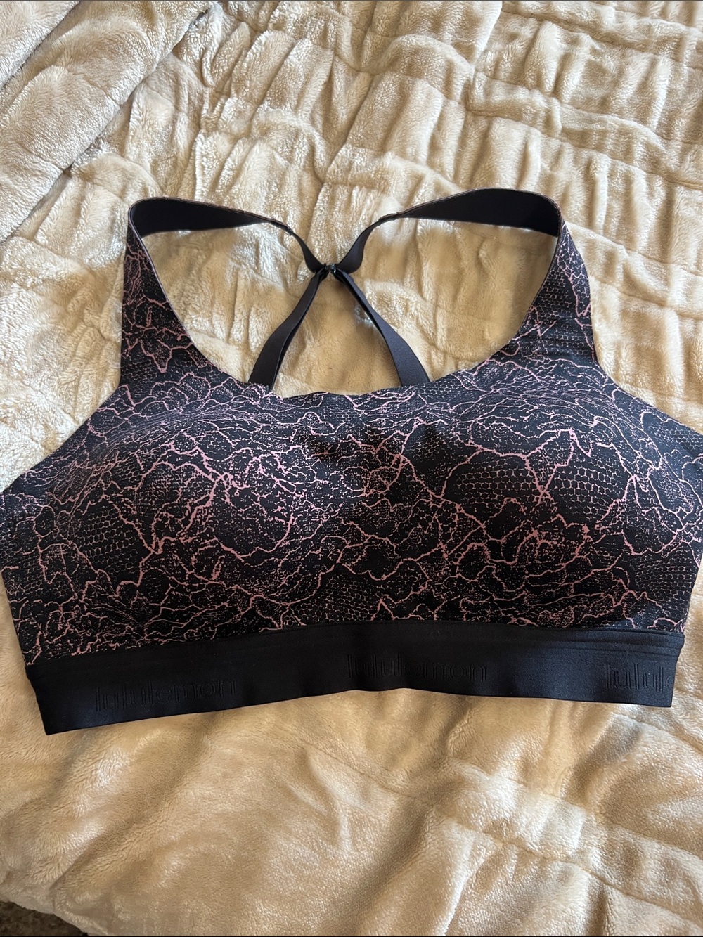 Lululemon Black & Pink Lace-Print Sports Bra